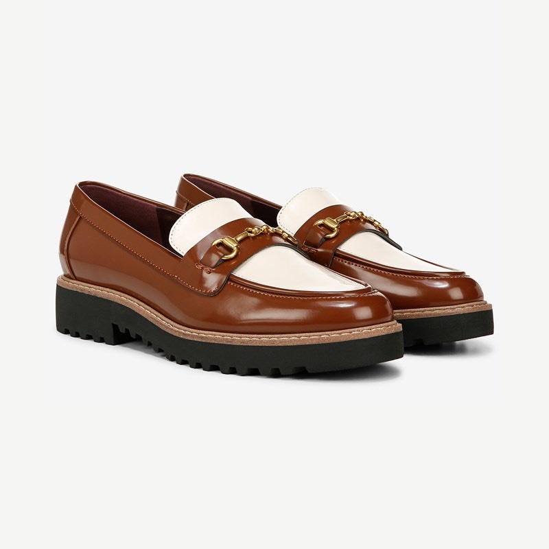 Franco Sarto Franco Colette Lug Sole Loafer (Tobacco/vanilla Faux Leather) 8.0 M Almond Toe