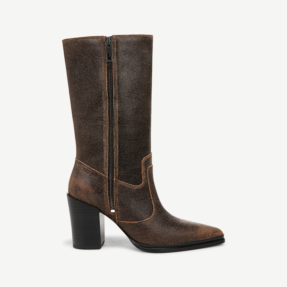 Brown mid calf boots with heel best sale