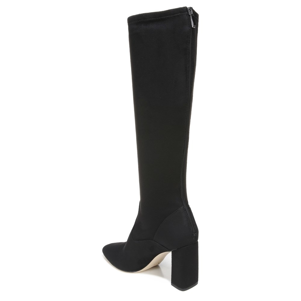 Women's handmade stiletto heel knee high boots in black suede leather