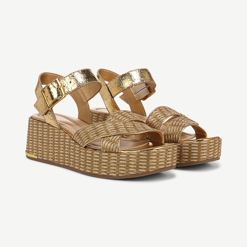 Sarto By Franco Sarto Shoes Sarto Tilly Fabric Platform Sandal (Gold Leather/fabric) 9.5 M Round Toe, Buckle Closure